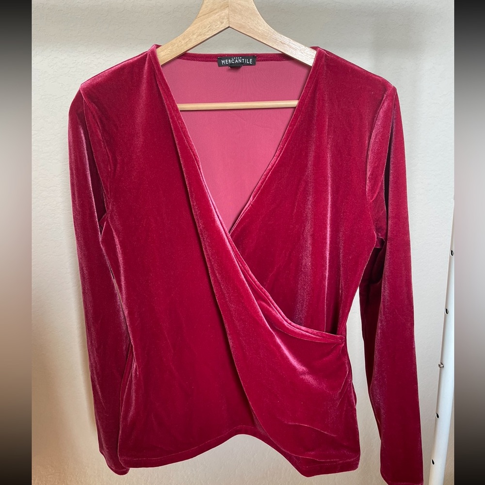 JCrew Berry Red Velvet Top